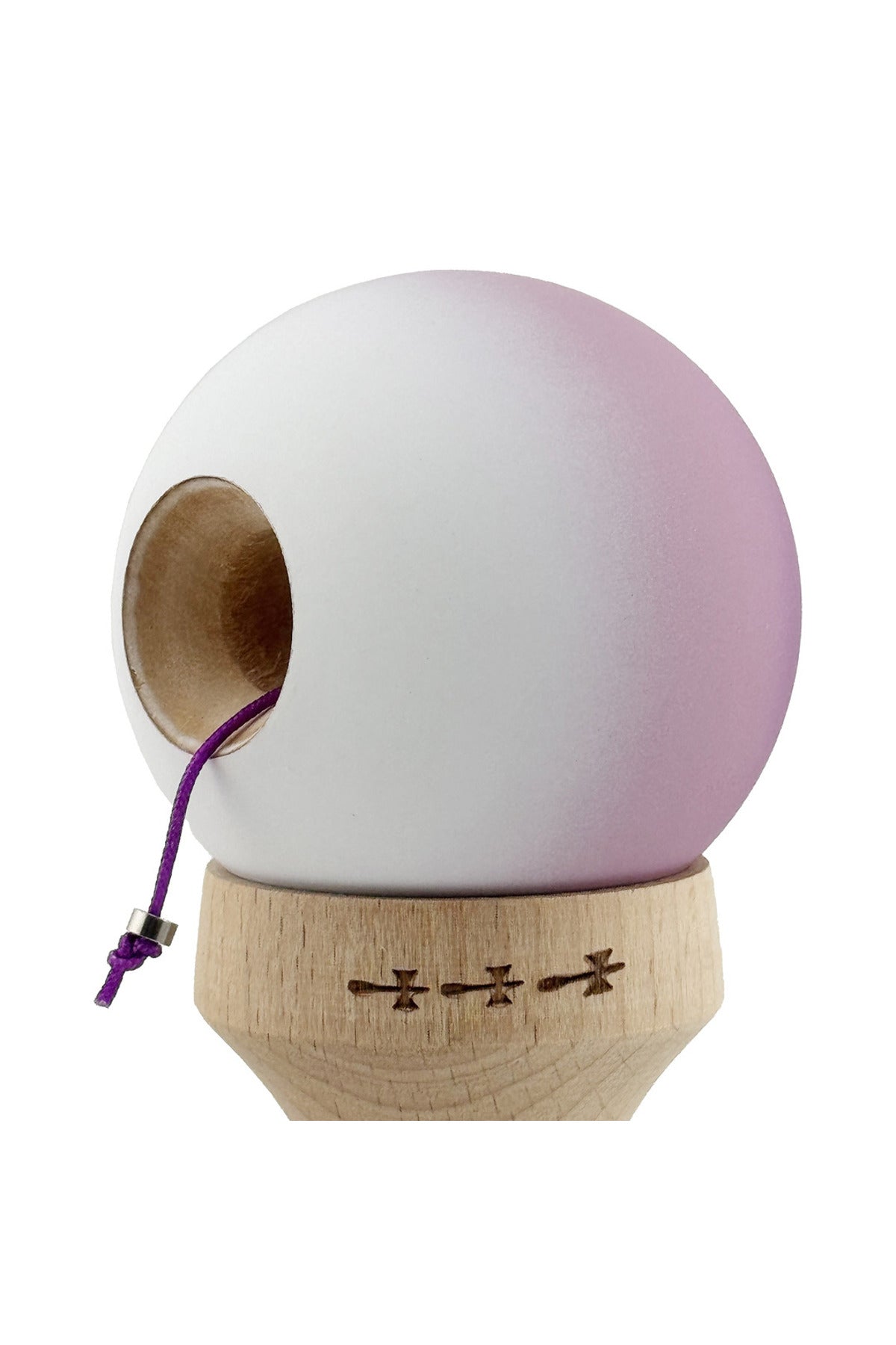 Kendama X Originala, Model V3 Mov / Alb in Degrade, Profesionala, Cupe Mari King Size, Rubber Grip, Gaura in Baza, Rulment, Ata 55cm
