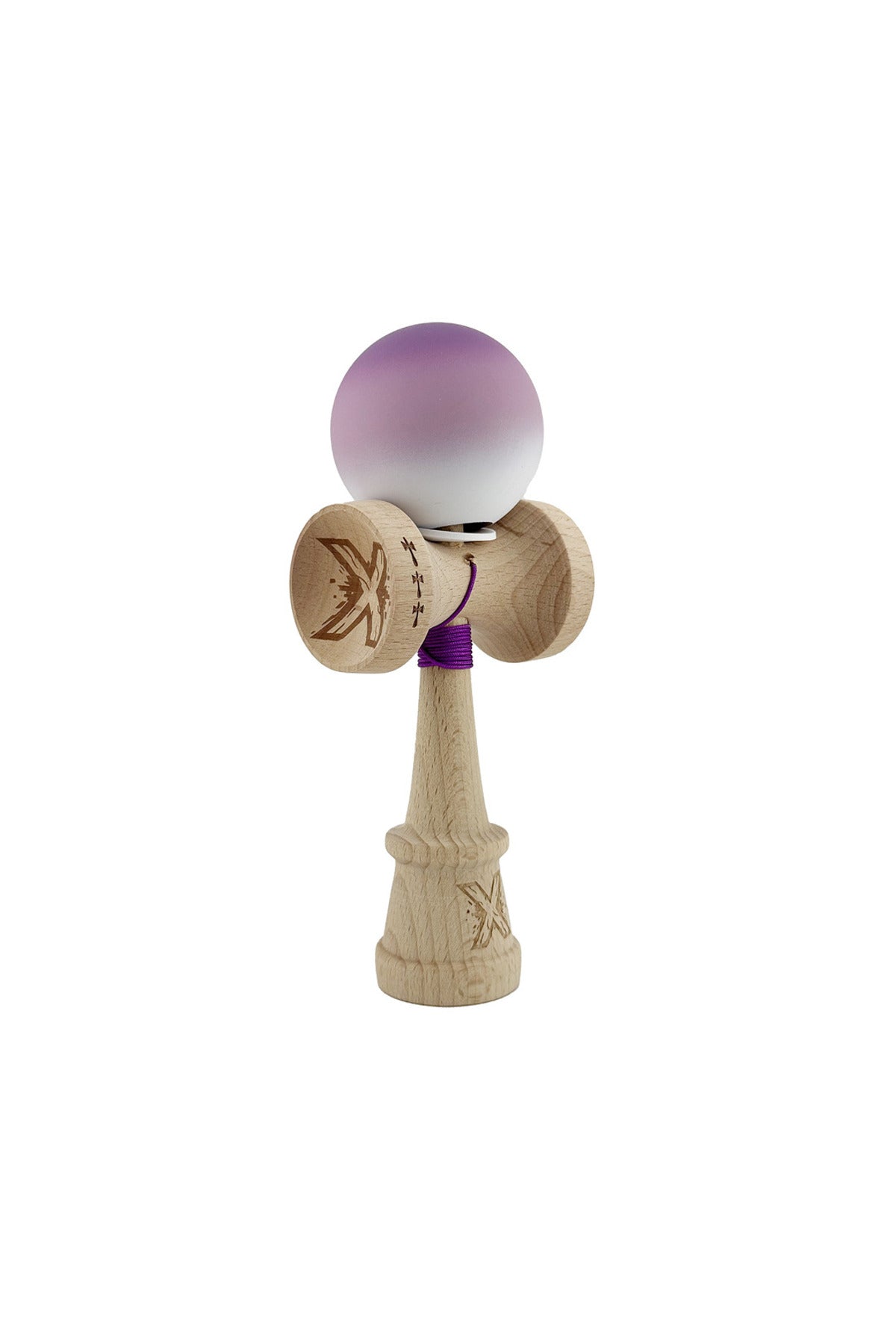 Kendama X Originala, Model V3 Mov / Alb in Degrade, Profesionala, Cupe Mari King Size, Rubber Grip, Gaura in Baza, Rulment, Ata 55cm