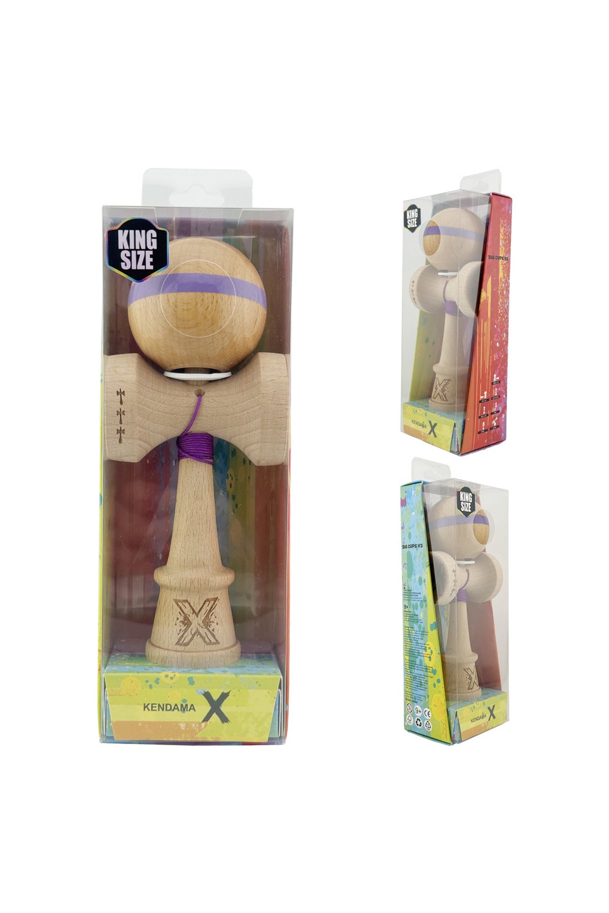 Kendama X Originala, Model V3 Mov, Linie, Profesionala, Cupe Mari King Size, Super Sticky, Gaura in Baza, Rulment, Ata 55cm