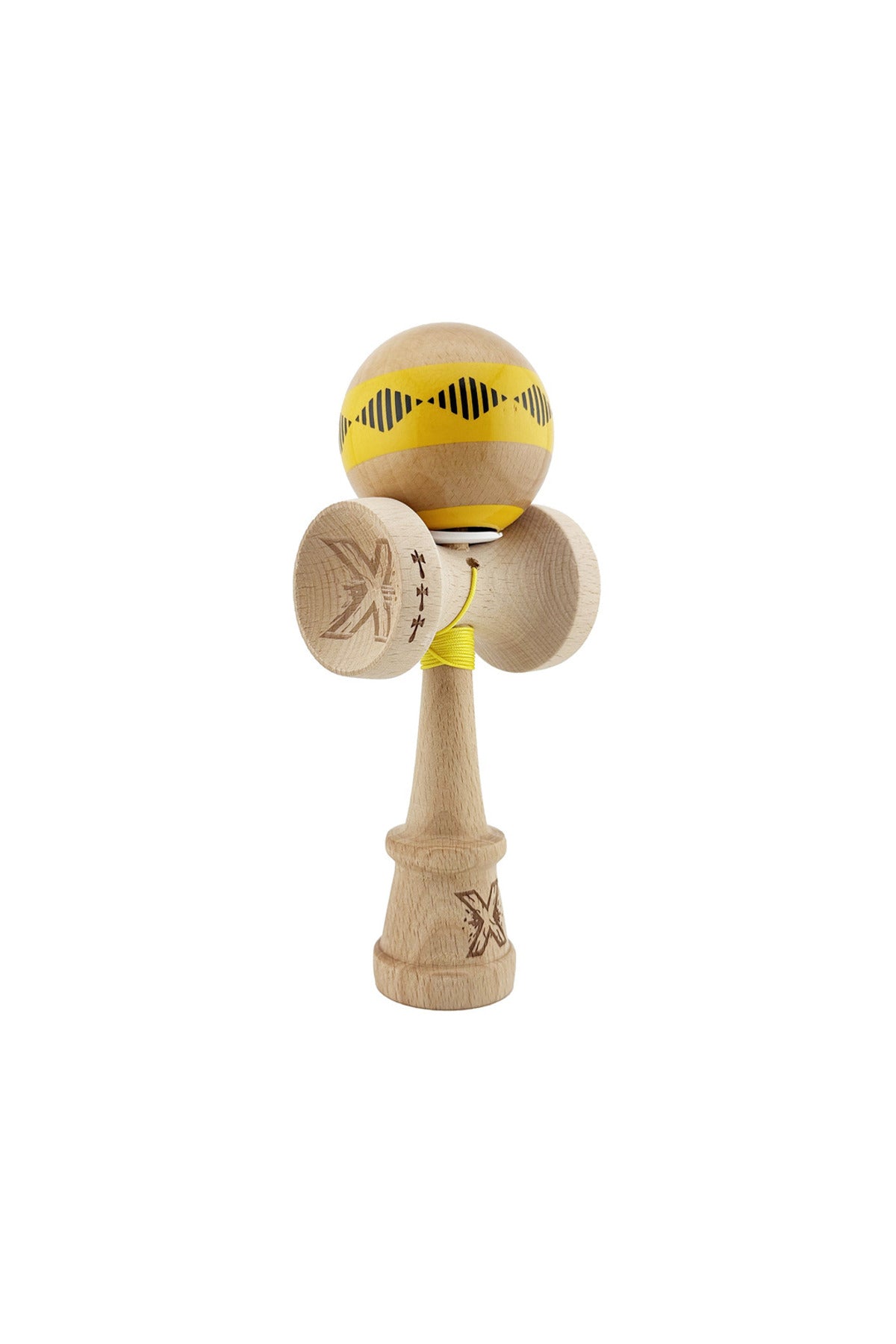 Kendama X Vibes Originala, Model V3 Galben, Profesionala, Cupe Mari King Size, Super Sticky, Gaura in Baza, Rulment, Ata 55cm