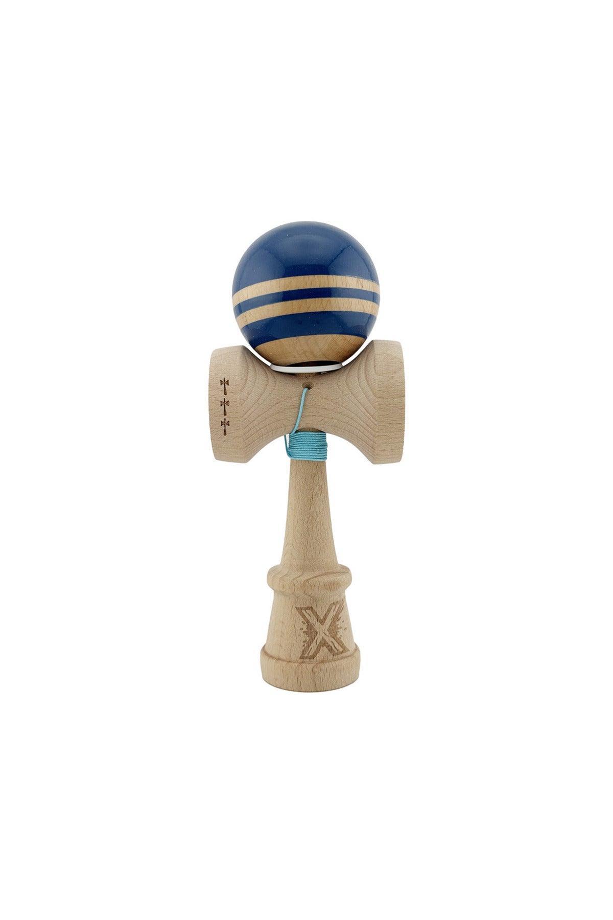 Kendama X Rainbow Originala, Model V3 Albastru, Profesionala, Cupe Mari King Size, Super Sticky, Gaura in Baza, Rulment, Ata 55cm