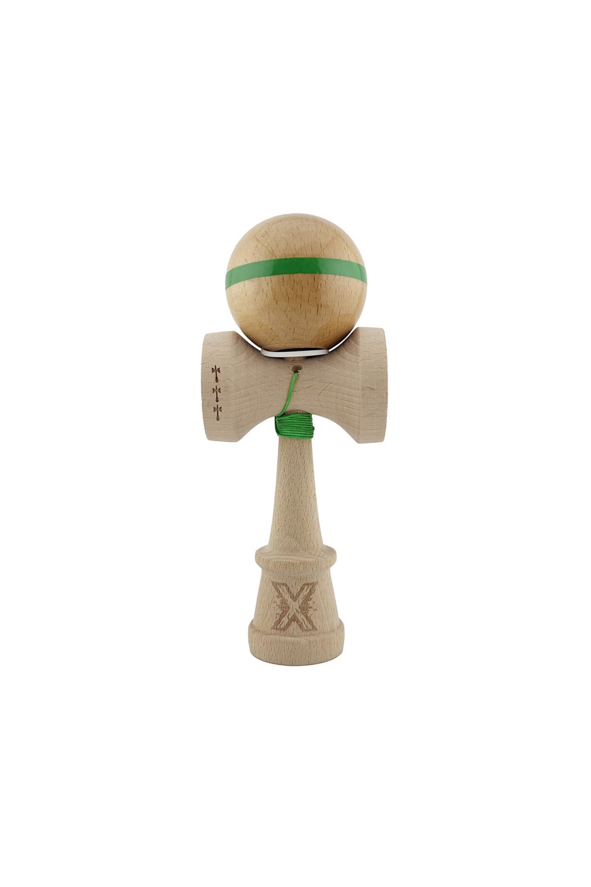 Kendama X Originala, Model V3 Verde, Linie, Profesionala, Cupe Mari King Size, Super Sticky, Gaura in Baza, Rulment, Ata 55cm