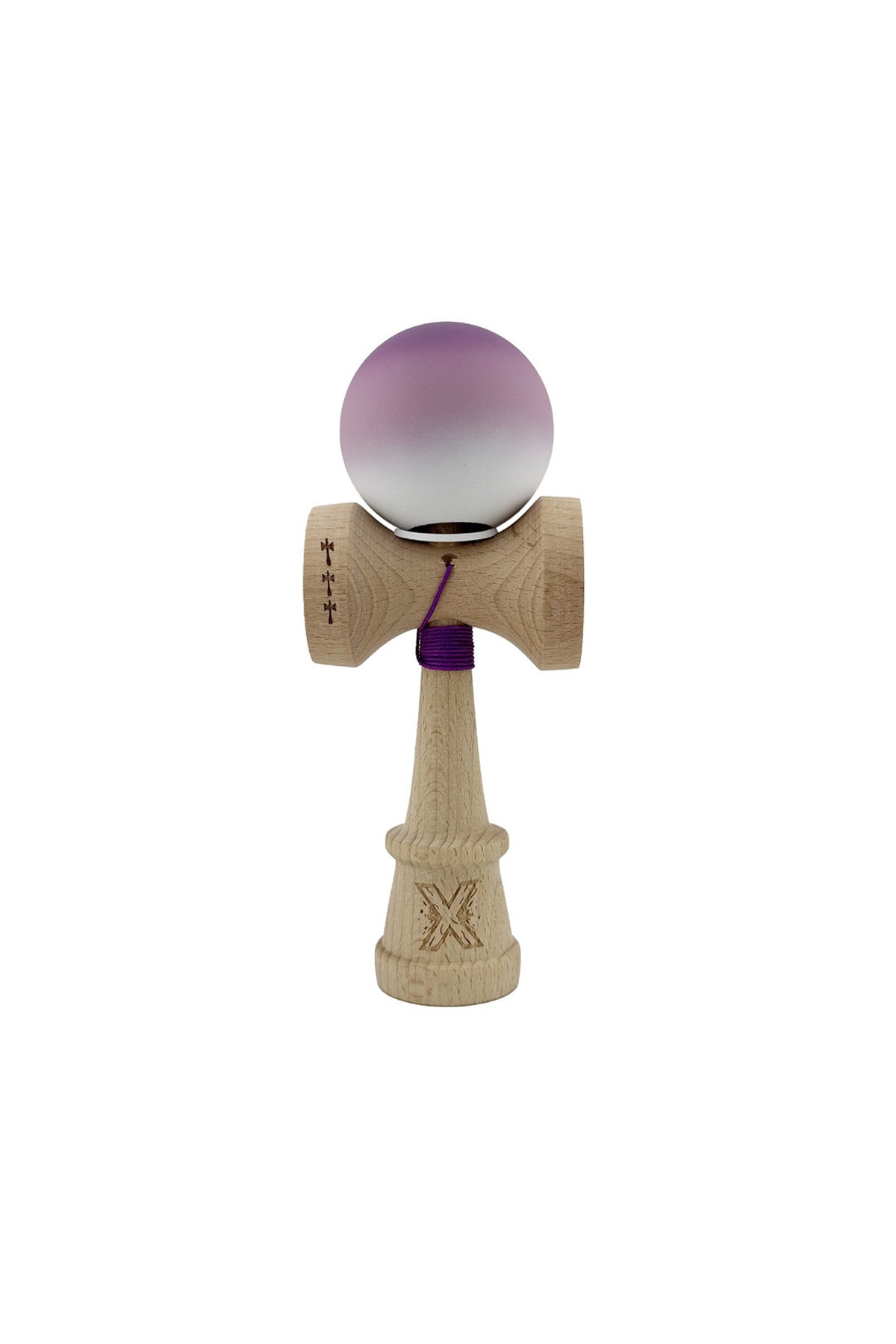 Kendama X Originala, Model V3 Mov / Alb in Degrade, Profesionala, Cupe Mari King Size, Rubber Grip, Gaura in Baza, Rulment, Ata 55cm