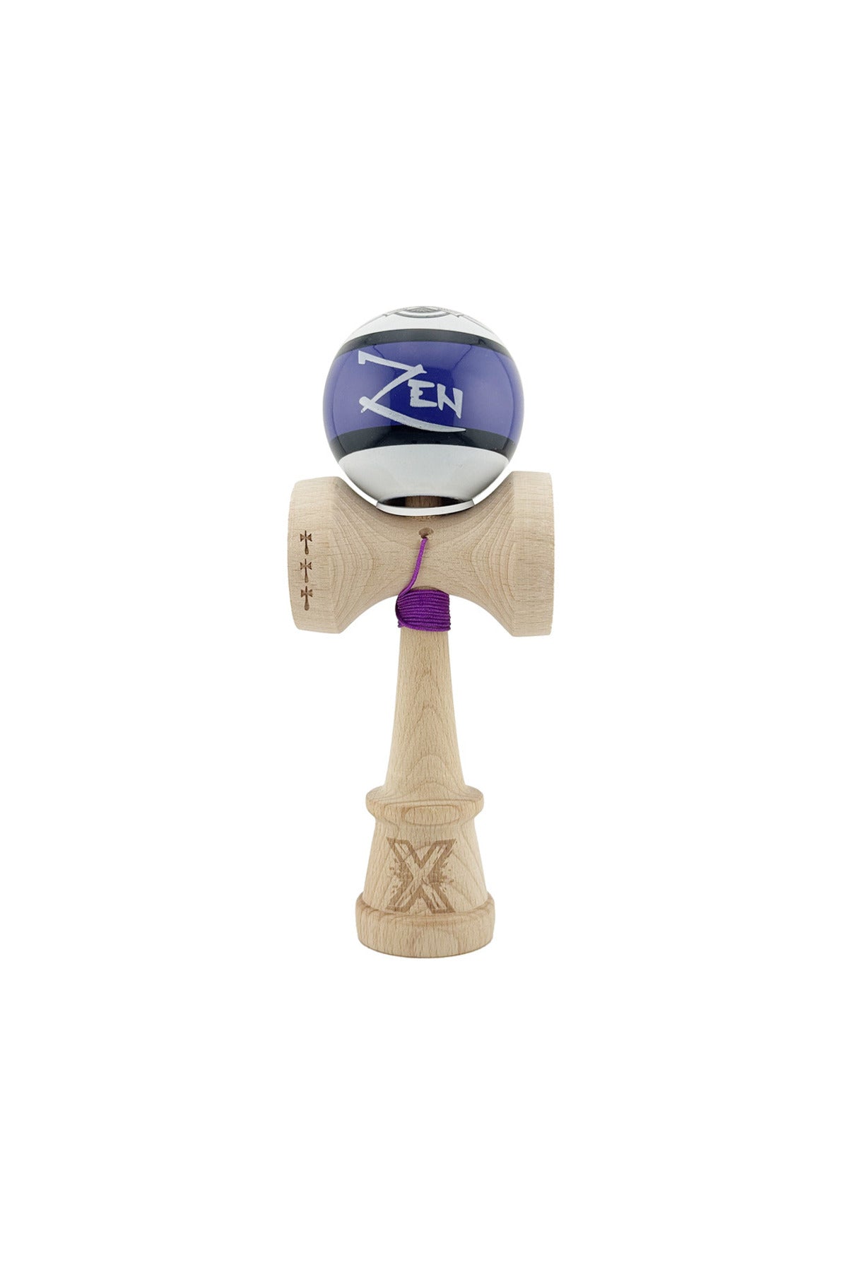 Kendama X Zen Originala, Model V3 Violet, Profesionala, Cupe Mari King Size, Super Sticky, Gaura in Baza, Rulment, Ata 55cm