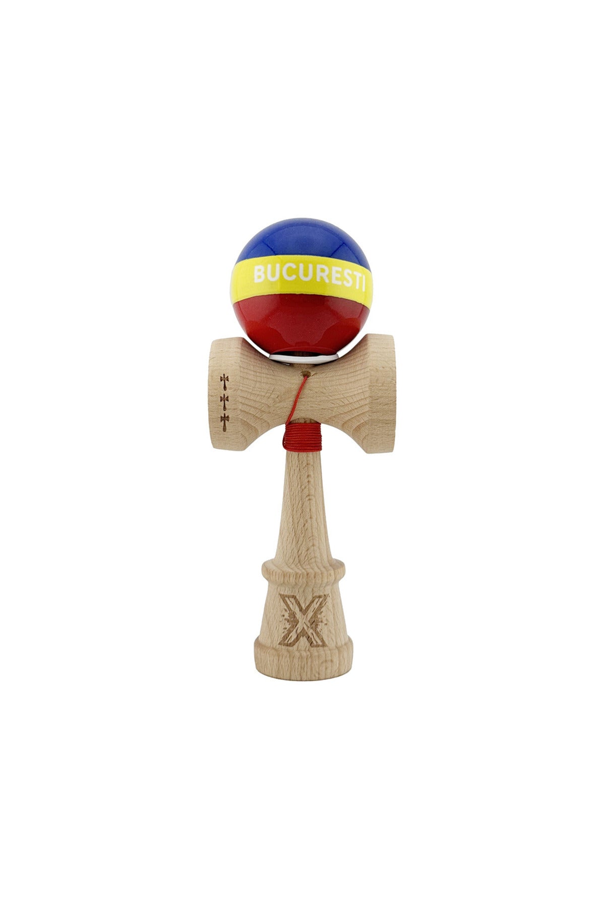 Kendama X Originala, Special Edition Bucuresti, Model V3 Multicolor, Profesionala, Cupe Mari King Size, Super Sticky, Gaura in Baza, Rulment, Ata 55cm