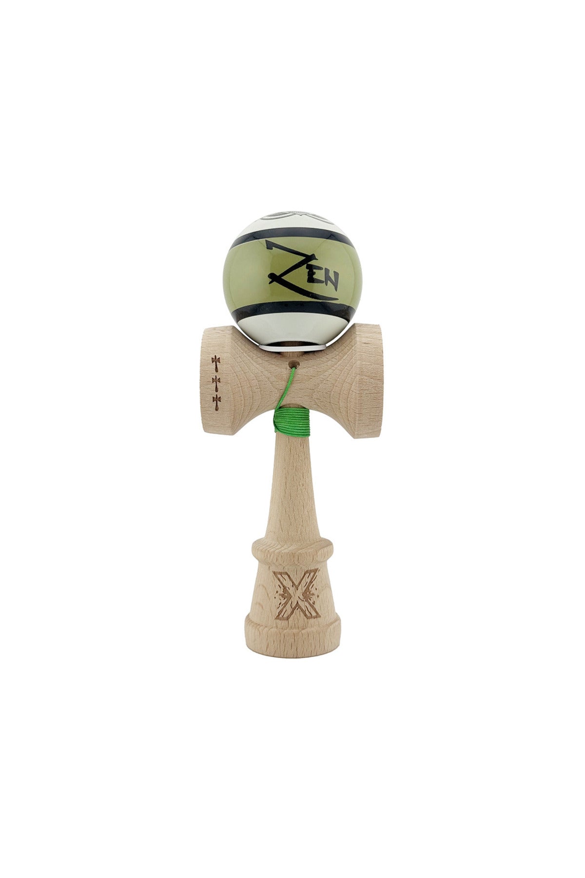 Kendama X Zen Originala, Model V3 Verde, Profesionala, Cupe Mari King Size, Super Sticky, Gaura in Baza, Rulment, Ata 55cm