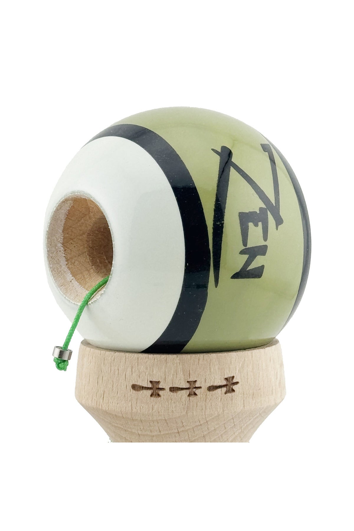 Kendama X Zen Originala, Model V3 Verde, Profesionala, Cupe Mari King Size, Super Sticky, Gaura in Baza, Rulment, Ata 55cm
