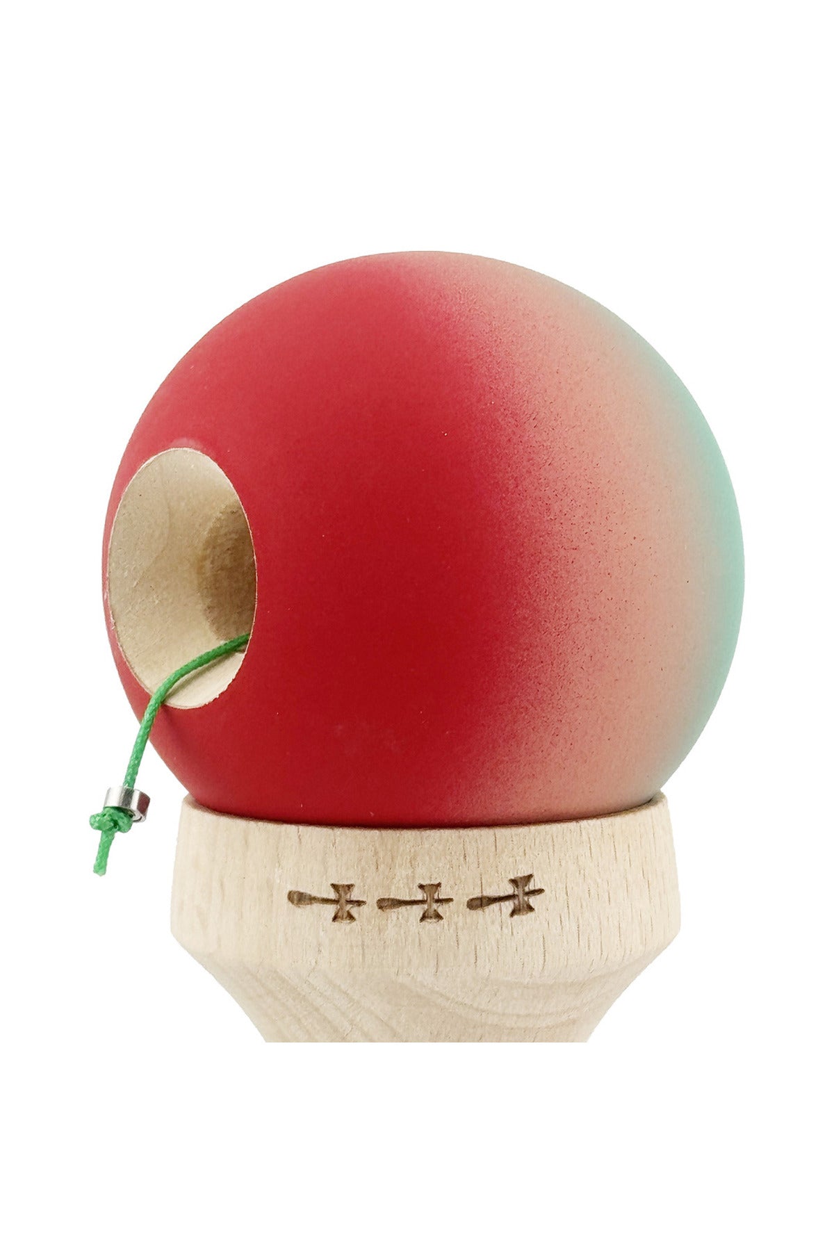 Kendama X Originala, Model V3 Verde / Roz / Rosu in Degrade, Profesionala, Cupe Mari King Size, Rubber Grip, Gaura in Baza, Rulment, Ata 55cm