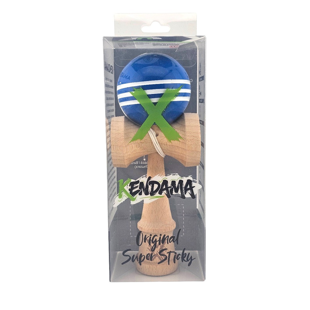 Kendama X Originala, Model Albastru cu Linii Albe, Profesionala, Super Sticky