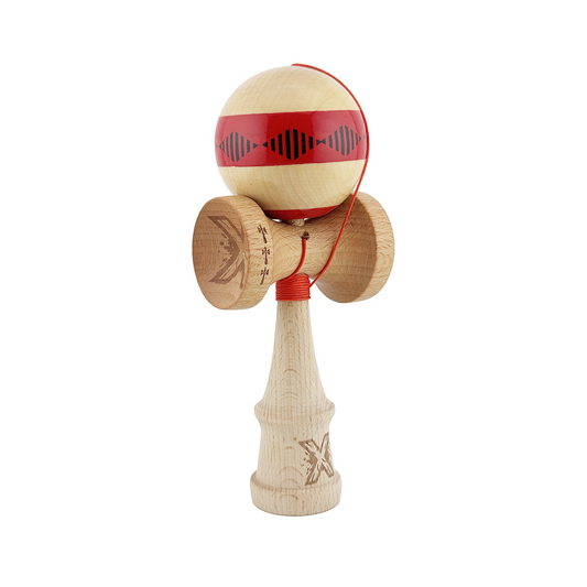 Kendama X Vibes Originala, Model Frequency Rosu / Maro, Profesionala, Cupe Mari, Super Sticky, Rulment, Ata 55cm