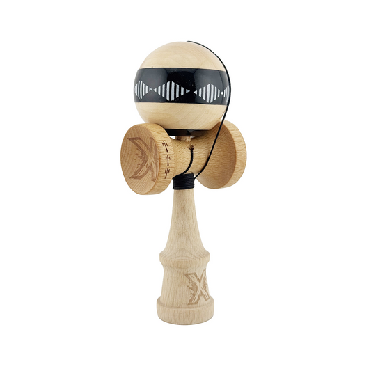 Kendama X Vibes Originala, Model Frequency Negru / Maro, Profesionala, Cupe Mari, Super Sticky, Rulment, Ata 55cm