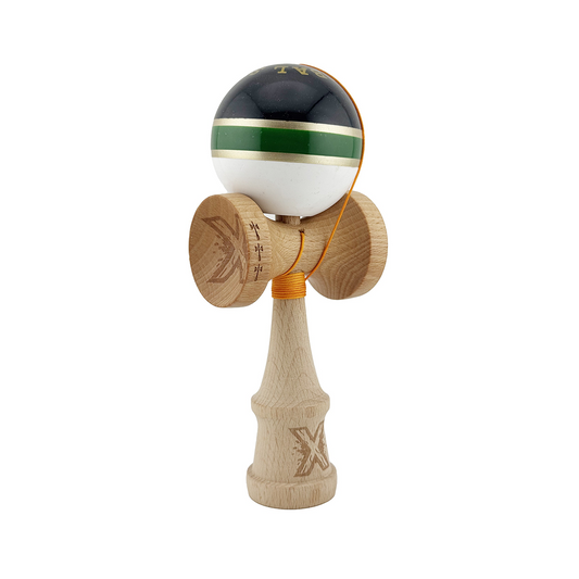 Kendama X Royal Spike Originala, Model Negru / Verde Gold / Alb, Profesionala, Cupe Mari, Super Sticky, Rulment, Ata 55cm