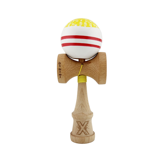 Kendama X Chicanos Originala, Model Galben / Rosu / Alb, Profesionala, Cupe Mari, Super Sticky, Rulment, Ata 55cm