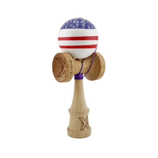 Kendama X Chicanos Originala, Model Violet / Rosu / Alb, Profesionala, Cupe Mari, Super Sticky, Rulment, Ata 55cm