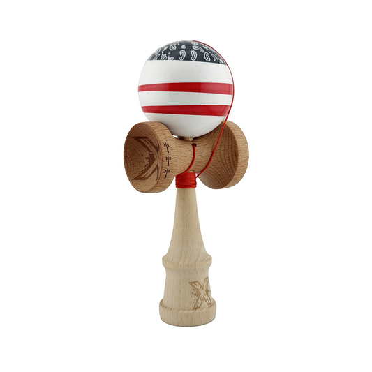 Kendama X Chicanos Originala, Model Negru / Rosu / Alb, Profesionala, Cupe Mari, Super Sticky, Rulment, Ata 55cm