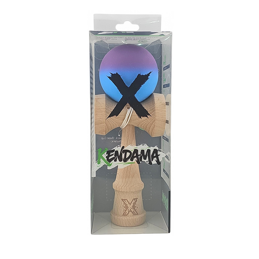 Kendama X Berbis – Jucarie Interactiva din Lemn, 18 cm, Joc de Indemanare pentru Copii si Adulti, Model Violet-Albastru in Degrade