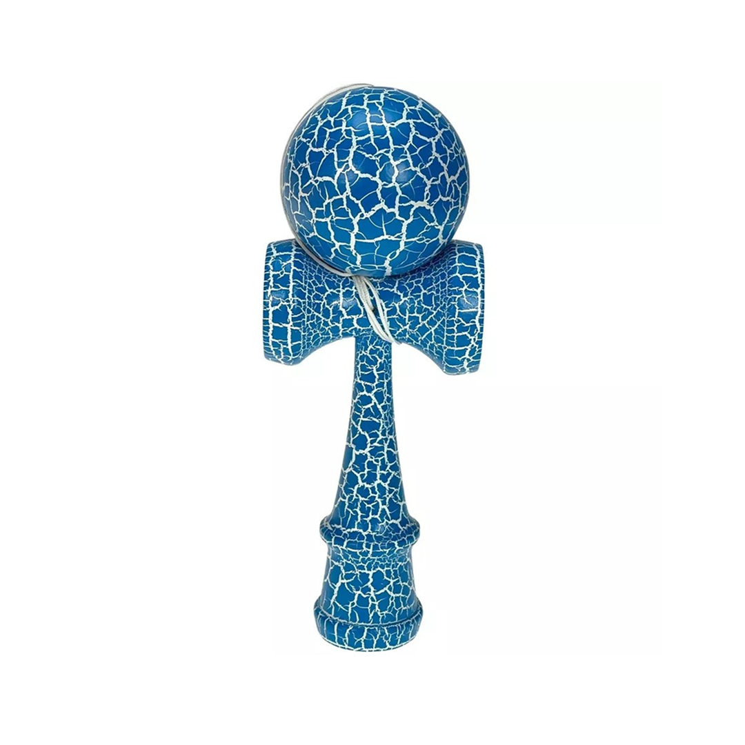 Kendama X Originala Berbis – Jucarie Interactiva din Lemn, 18 cm, Joc de Indemanare pentru Copii si Adulti, Model Cracked Albastru Deschis-Alb