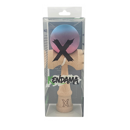 Kendama X Originala Rubber Grip Berbis - Profesionala - Jucarie Interactiva din Lemn, 18 cm, Joc de Indemanare pentru Copii si Adulti, Model Albastru Deschis-Mov-Roz in Degrade