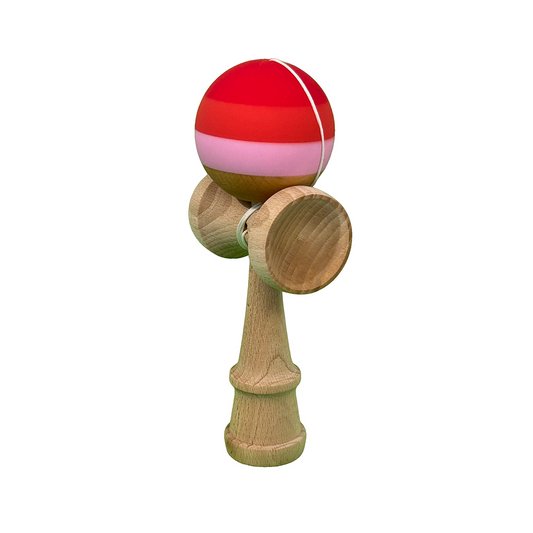 Kendama X Berbis – Jucarie Interactiva din Lemn, 18 cm, Joc de Indemanare pentru Copii si Adulti, Model Multicolor Rosu Inchis-Rosu-Roz-Nature