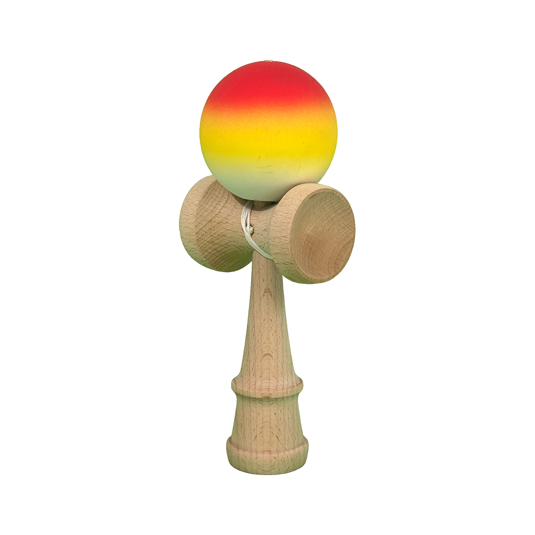 Kendama X Berbis – Jucarie Interactiva din Lemn, 18 cm, Joc de Indemanare pentru Copii si Adulti, Model Rosu-Galben-Alb in Degrade