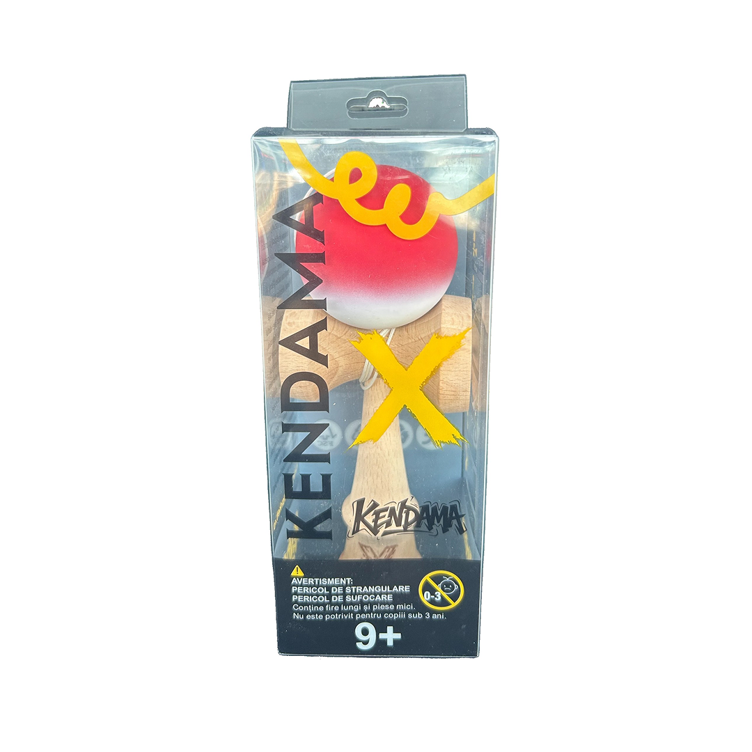 Kendama X Berbis – Jucarie Interactiva din Lemn, 18 cm, Joc de Indemanare pentru Copii si Adulti, Model Rosu-Alb in Degrade