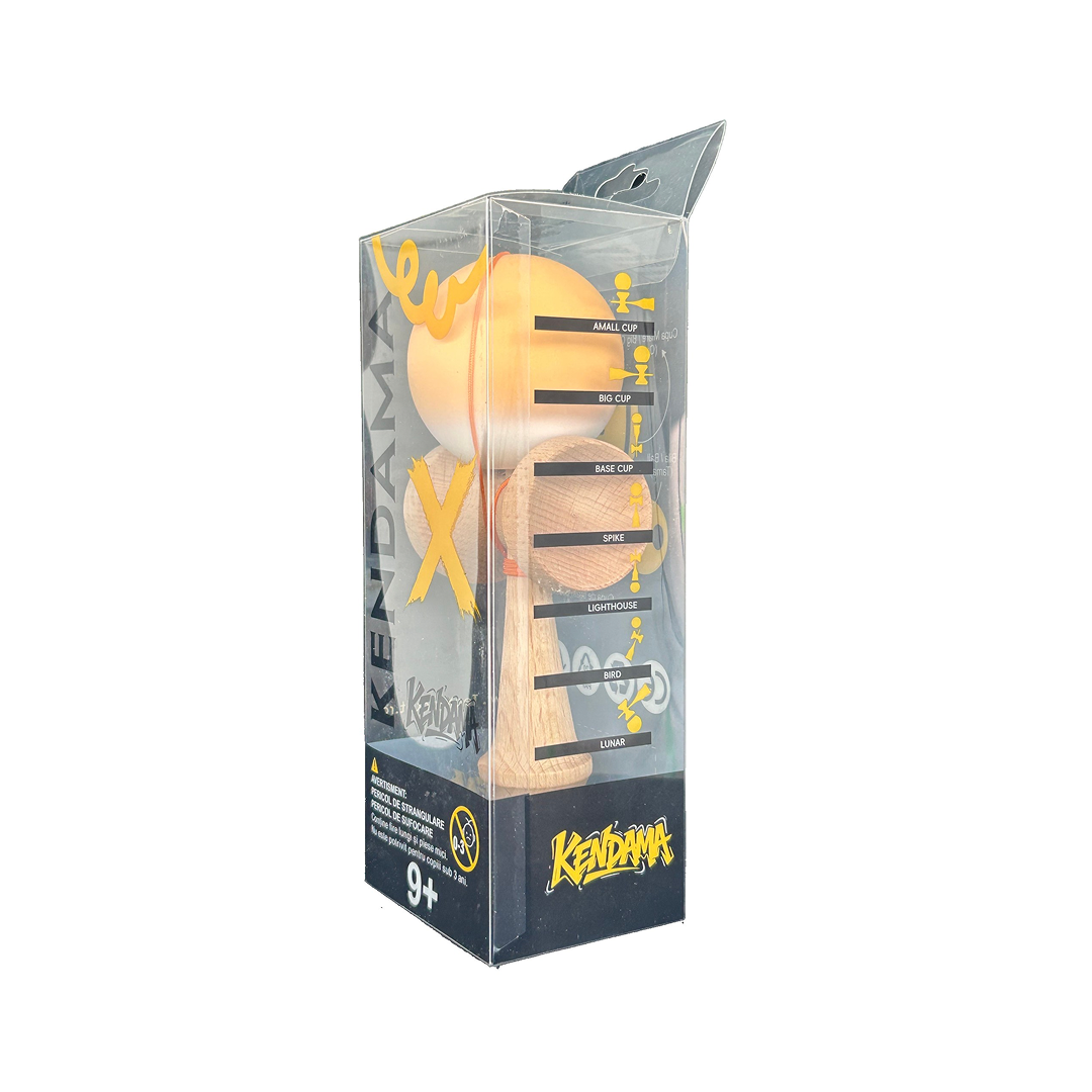 Kendama X Berbis – Jucarie Interactiva din Lemn, 18 cm, Joc de Indemanare pentru Copii si Adulti, Model Portocaliu-Alb in Degrade