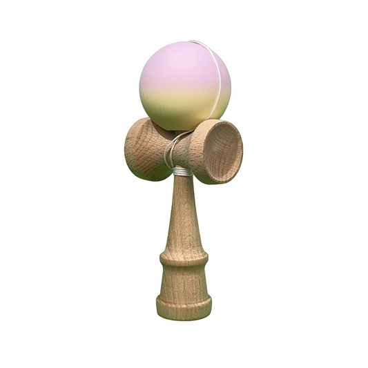 Kendama X Berbis – Jucarie Interactiva din Lemn, 18 cm, Joc de Indemanare pentru Copii si Adulti, Model Roz-Galben in Degrade
