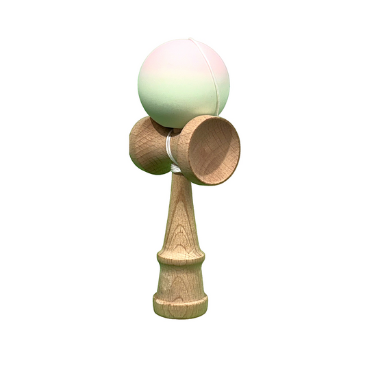 Kendama X Berbis – Jucarie Interactiva din Lemn, 18 cm, Joc de Indemanare pentru Copii si Adulti, Model Roz-Verde in Degrade