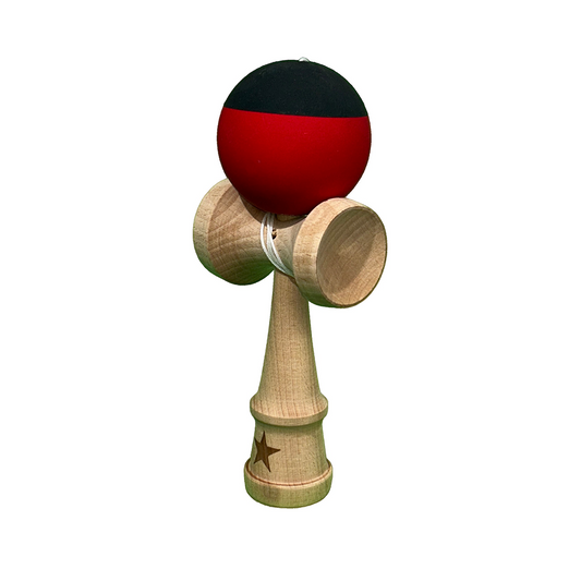 Kendama X Originala Berbis – Jucarie Interactiva profesionala din Lemn, 18 cm, Joc de Indemanare pentru Copii si Adulti, Model Bicolor Negru-Rosu