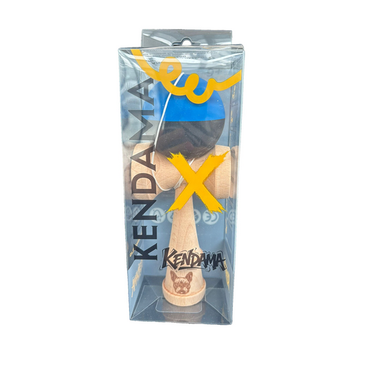 Kendama X Originala Berbis – Jucarie Interactiva din Lemn, 18 cm, Joc de Indemanare pentru Copii si Adulti, Model Bicolor Albastru-Negru