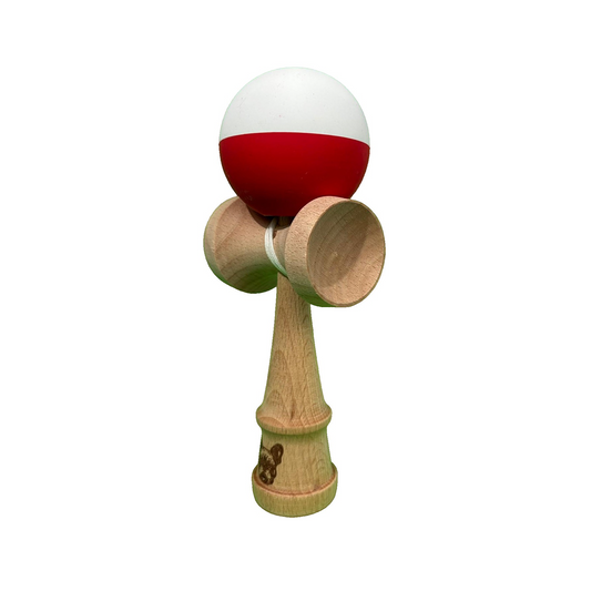 Kendama X Originala Berbis – Jucarie Interactiva profesionala din Lemn, 18 cm, Joc de Indemanare pentru Copii si Adulti, Model Bicolor Alb-Rosu