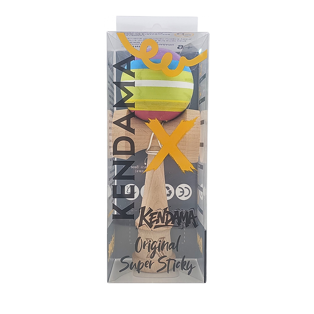 Kendama X Originala Super Sticky Berbis – Jucarie Interactiva din Lemn, 18 cm, Joc de Indemanare pentru Copii si Adulti, Multicolor in Linii