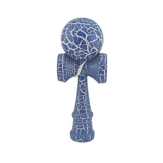 Kendama X Originala Berbis – Jucarie Interactiva din Lemn, 18 cm, Joc de Indemanare pentru Copii si Adulti, Design Cracked Albastru Inchis-Alb