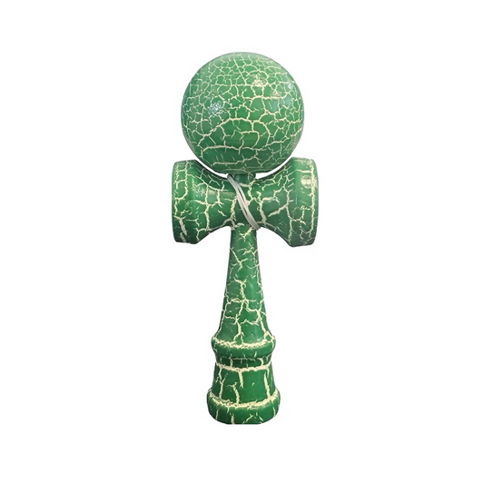 Kendama X Originala Berbis – Jucarie Interactiva din Lemn, 18 cm, Joc de Indemanare pentru Copii si Adulti, Design Cracked Verde-Alb