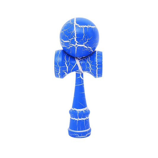 Kendama X Originala Berbis – Jucarie Interactiva din Lemn, 18 cm, Joc de Indemanare pentru Copii si Adulti, Design Cracked Albastru-Alb