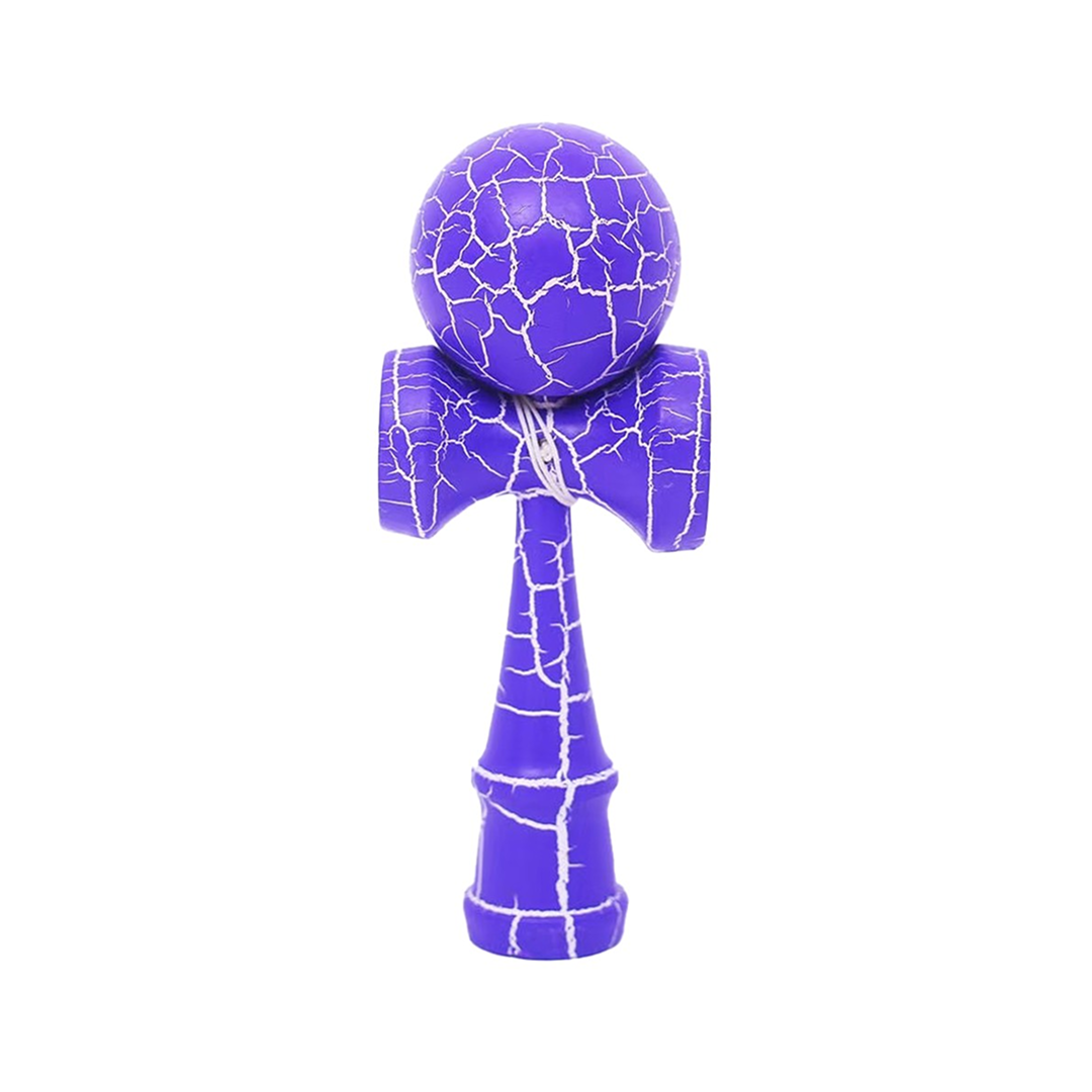Kendama X Originala Berbis – Jucarie Interactiva din Lemn, 18 cm, Joc de Indemanare pentru Copii si Adulti, Design Cracked Mov-Alb