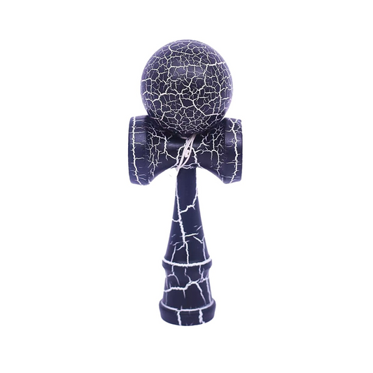 Kendama X Originala Berbis – Jucarie Interactiva din Lemn, 18 cm, Joc de Indemanare pentru Copii si Adulti, Design Cracked Albastru Inchis-Gri