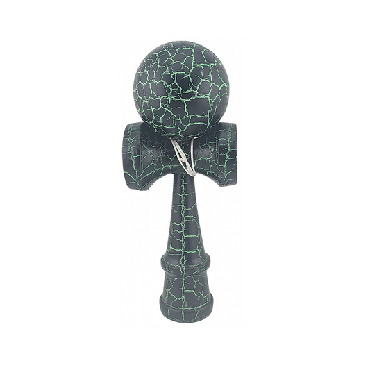 Kendama X Originala Berbis – Jucarie Interactiva din Lemn, 18 cm, Joc de Indemanare pentru Copii si Adulti, Design Cracked Negru-Verde