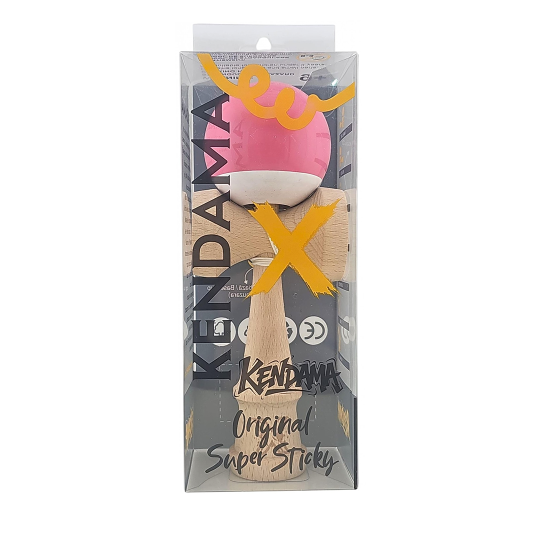 Kendama X Originala Rubber Grip Berbis - Profesionala - Jucarie Interactiva din Lemn, 18 cm, Joc de Indemanare pentru Copii si Adulti, Model Bicolor Roz-Alb