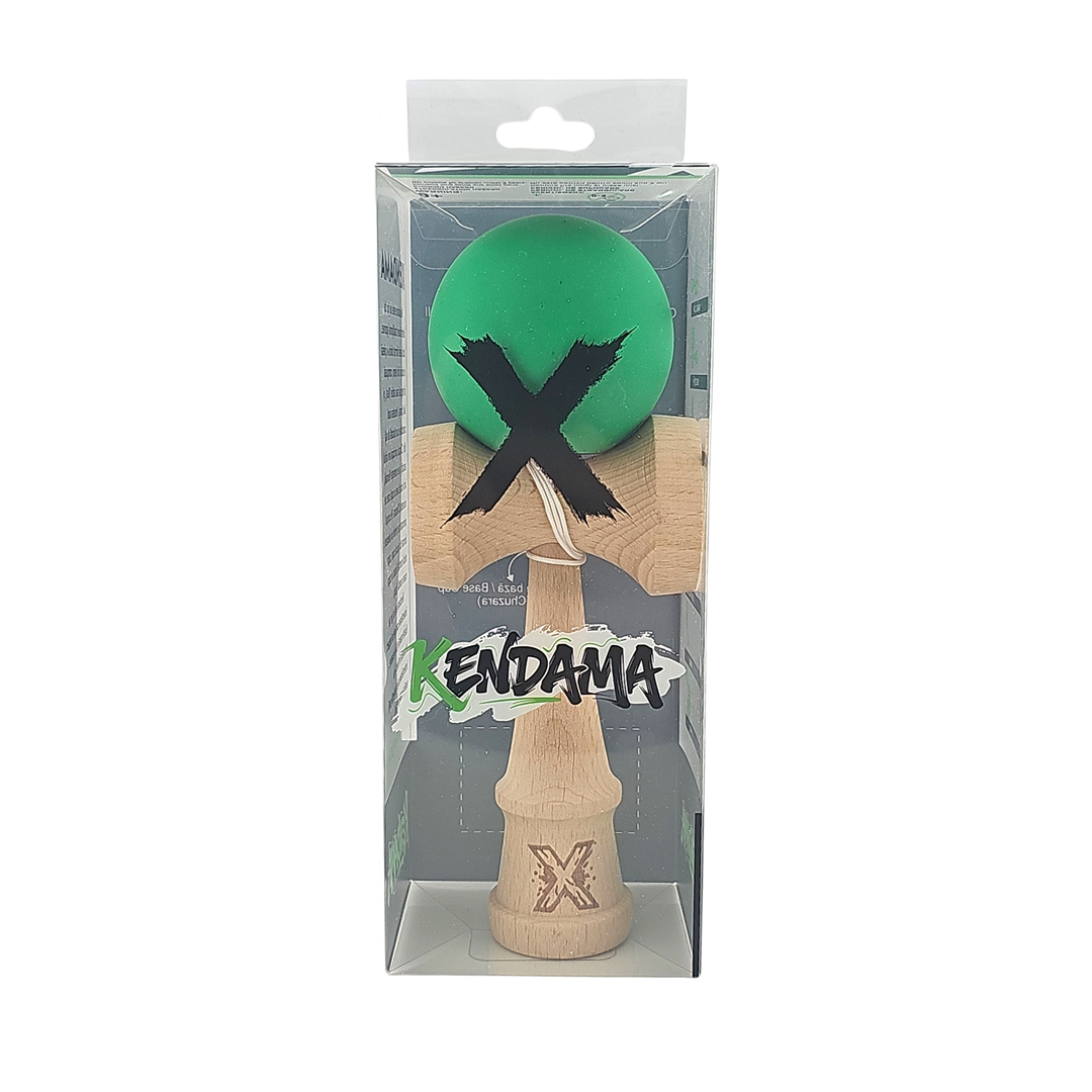 Kendama X Originala Rubber Grip Berbis - Profesionala - Jucarie Interactiva din Lemn, 18 cm, Joc de Indemanare pentru Copii si Adulti, Model Verde