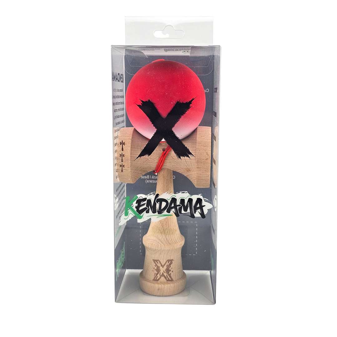 Kendama X Originala - Cupe Mari - Profesionala - Rubber Grip - Jucarie Interactiva din Lemn, 18 cm, Joc de Indemanare pentru Copii si Adulti, Model Rosu-Alb in Degrade