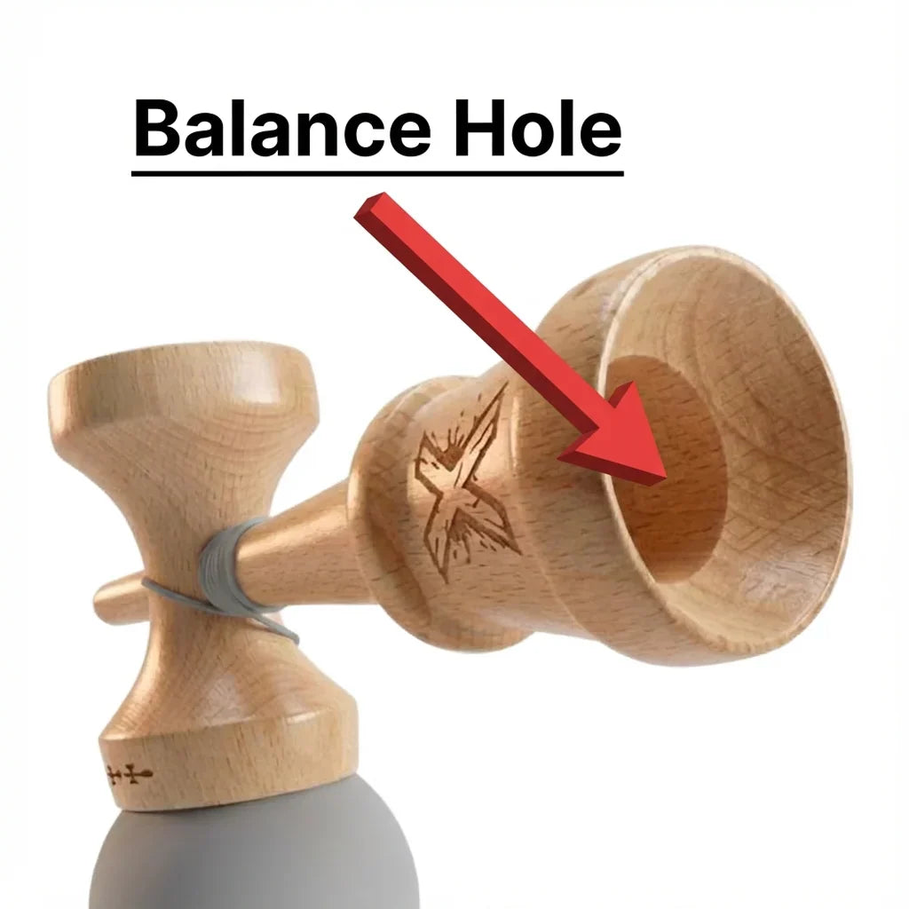 Kendama X Originala, Model V3 Rosu / Negru / Galben, Profesionala, Cupe Mari King Size, Rubber Grip, Gaura in Baza, Rulment, Ata 62cm