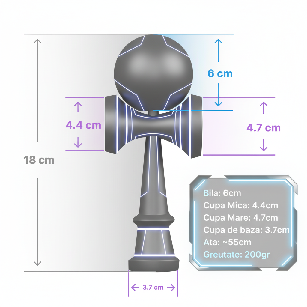 Kendama X Originala, Model Mov / Rosu / Negru in Degrade, Profesionala, Cupe Mari, Super Sticky, Rulment, Ata 55cm