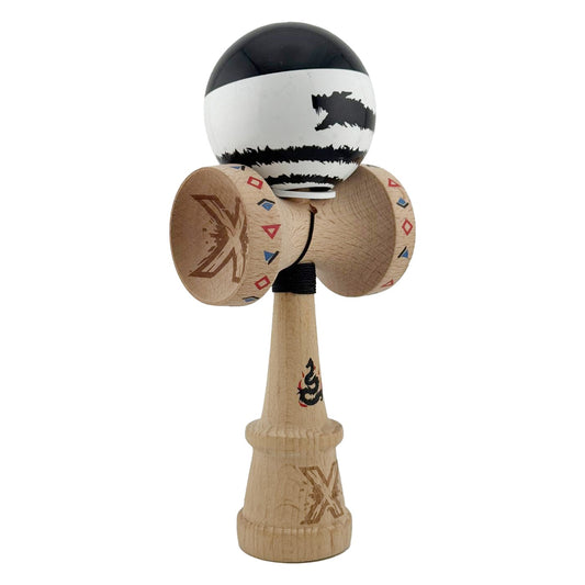 Kendama X Dragon Originala, Model V3 Alb / Negru, Profesionala, Cupe Mari King Size, Super Sticky, Gaura in Baza, Rulment, Ata 62cm