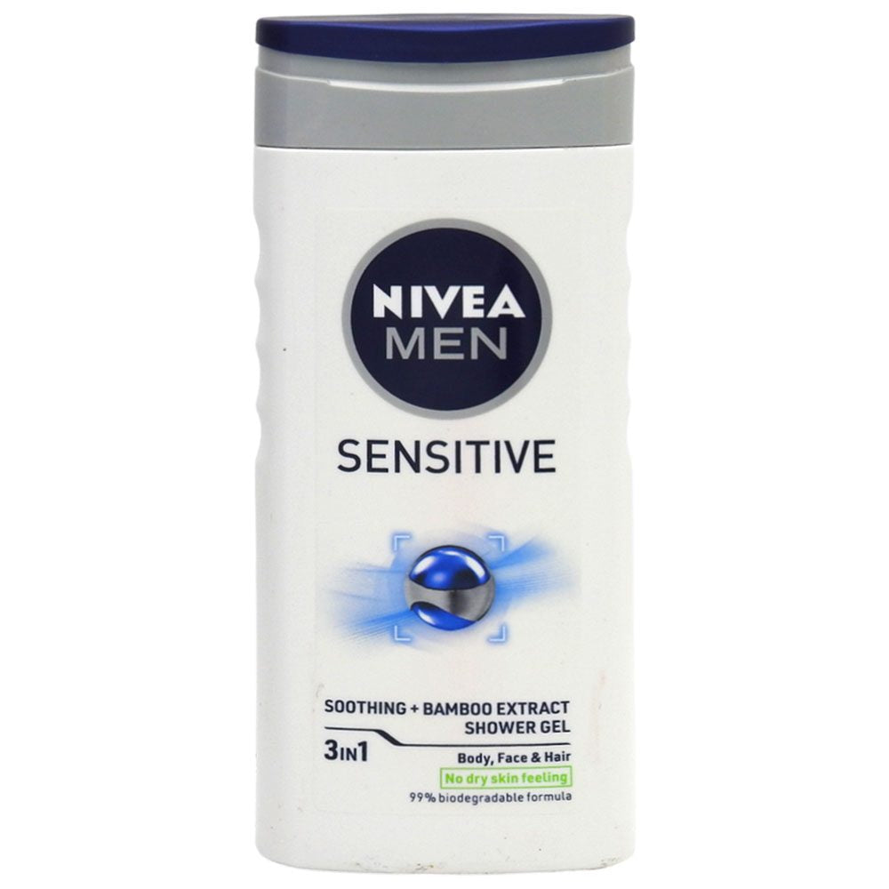 Nivea Men Sensitive, Gel de Dus pentru Barbati, Calmant cu Extract de Bambus, Corp, Fata si Par, 250 ml