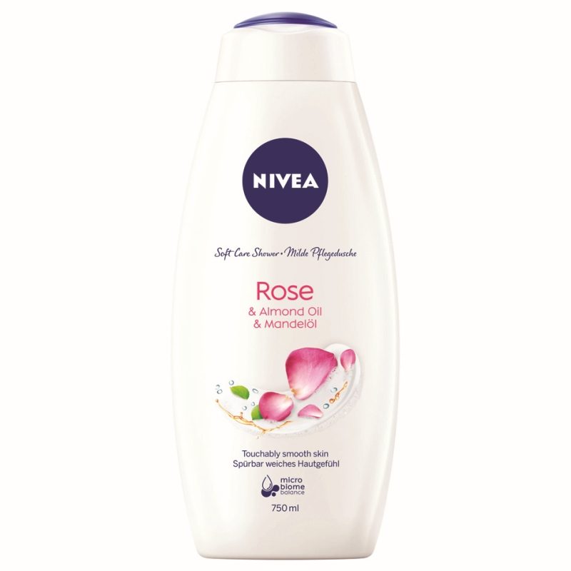 Gel de Dus Nivea Care & Roses, Spumant de Baie Hidratant, Extract de Trandafiri si Proteine de Lapte, 750 ml