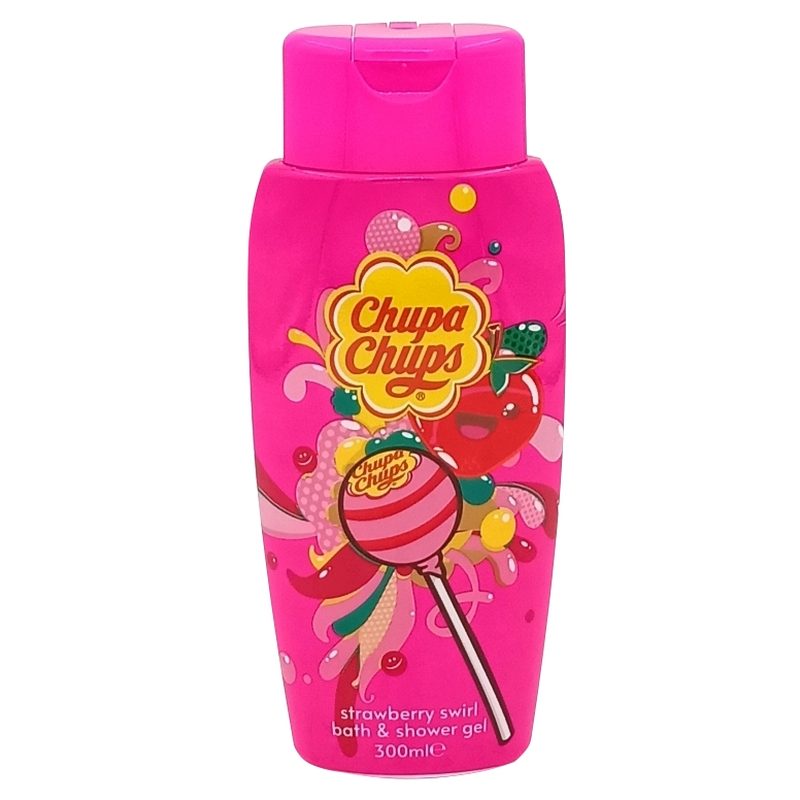 Gel de Dus Chupa Chups, Aroma Capsuni, Formula Hidratanta, Recipient cu Dozator, 300 ml