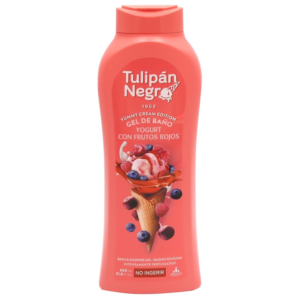Tulipan Negro Gel de Duș Hidratant, Iaurt și Fructe de Pădure, Textură Cremată, 650 ml