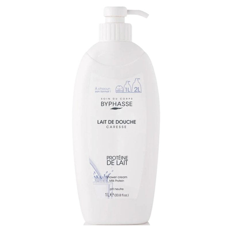 Byphasse Gel de Duș Cremă cu Proteine de Lapte, Hidratare și Curățare Delicată, 1 L