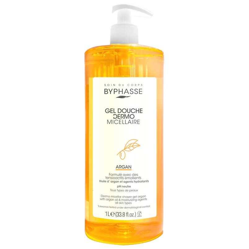 Byphasse Gel de Duș Micelar Argan, Formula Dermo Protectoare pentru Piele Uscată, pH Neutru, 1000 ml